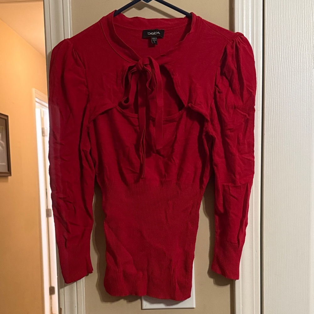 NWOT Bebe Vibrant Red Blouse with Tie Detail